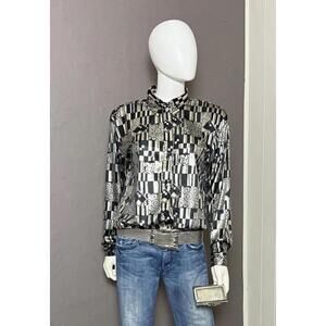 Vintage 1980's Silver Geometric Print Disco Button Down from P.S. Tops size M